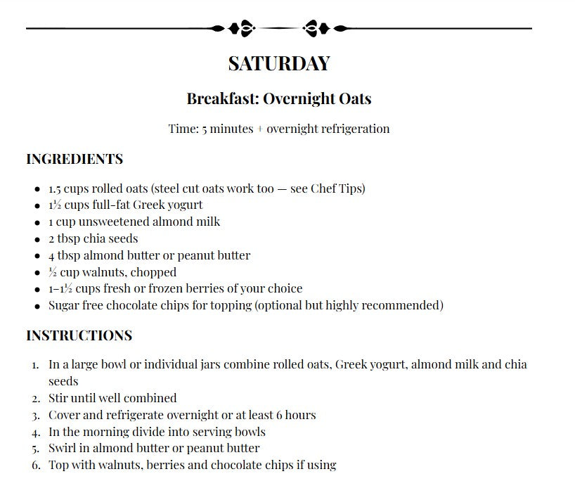 Free Saturday Meal Plan: Breakfast, Lunch and Dinner