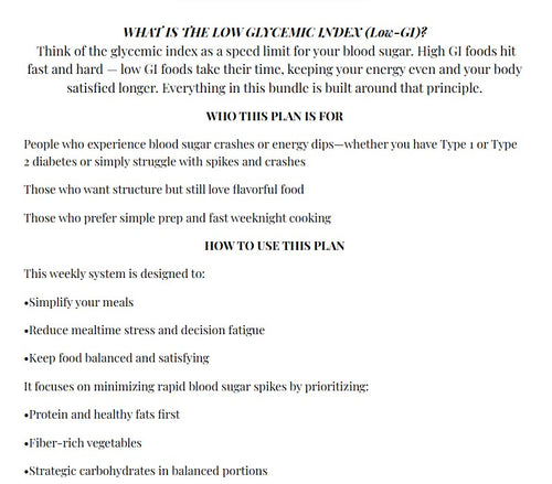 The Culinary Curve: Low GI Weekly Meal System (Week One)